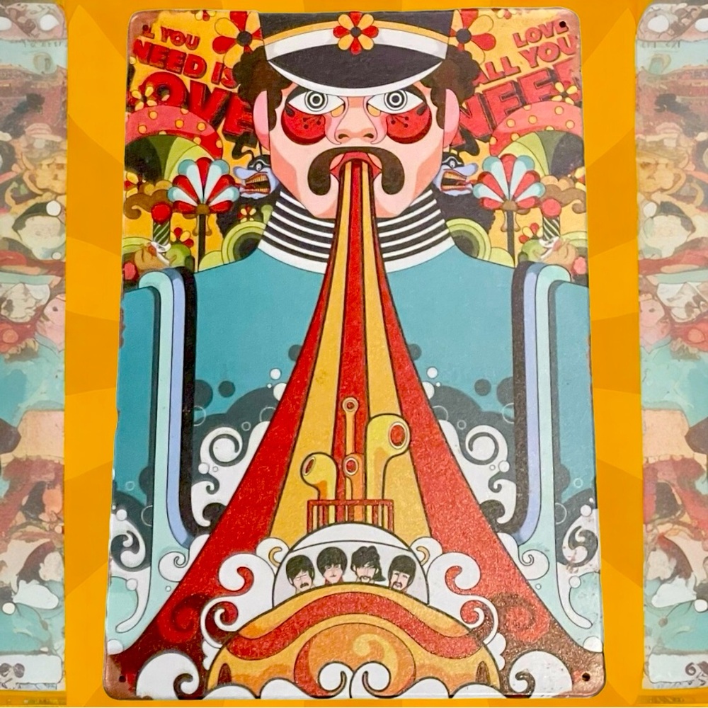 🆕 Beatles - Sgt Pepper - Yellow Submarine Mystery Tour Psychedelic Art Tin Sign